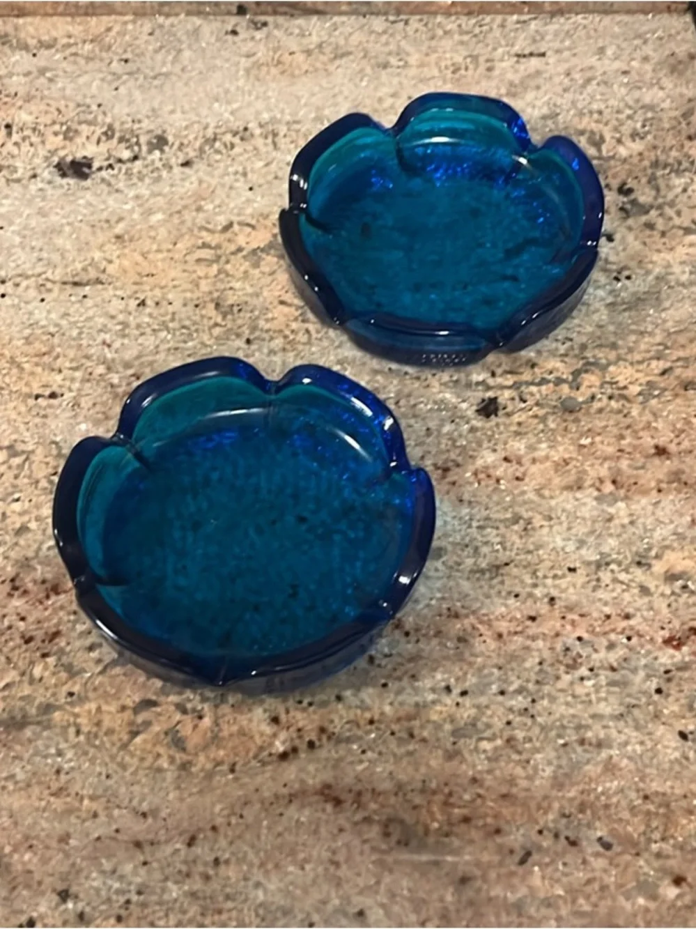 MCM Vintage Blue Glass Ashtrays